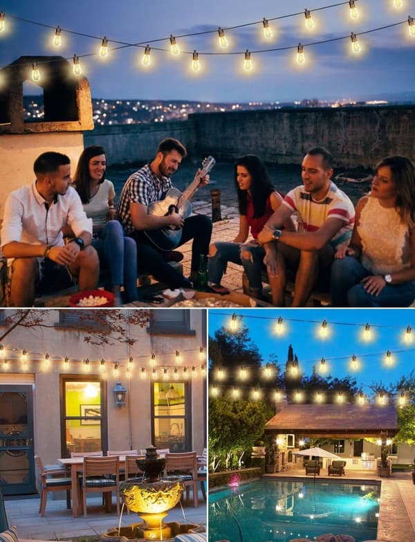 OBOSOE 15/30m udendørs lyskæde med 16/32 S14 LED pærer, IP65 vandtæt, til have, terrasse, cafe