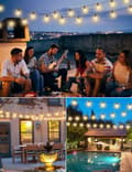 Miniatyrbillede 7 af 7: OBOSOE 15/30m udendørs lyskæde med 16/32 S14 LED pærer, IP65 vandtæt, til have, terrasse, cafe