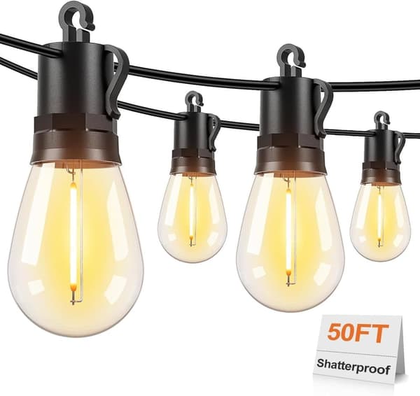 OBOSOE 15/30m udendørs lyskæde med 16/32 S14 LED pærer, IP65 vandtæt, til have, terrasse, cafe