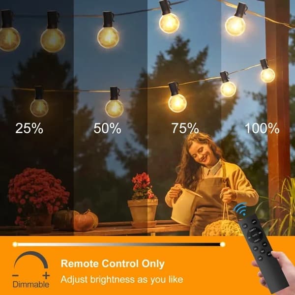 Lollanda 30m Dimbar LED-Ljusslinga, 52 G40 Lampor, Vattentät IP44