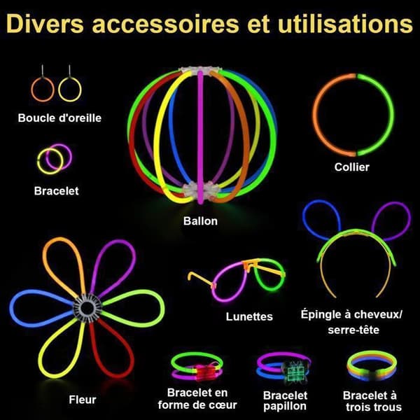 "Fluorescerande Armband - 200 Fluostavar &amp; 230 Kopplingar Gör - Kan användas för att tillverka halsband, hårband, glasögon"