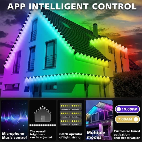 obosoe 15/30/45/60/90/150m rgb udendørs lysstreng, vandtæt smart loftslampe med app / fjernbetjening til hus og jul