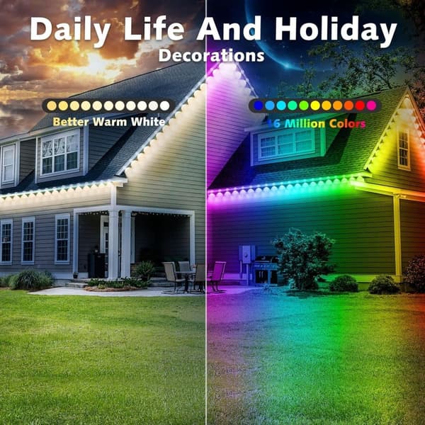 obosoe 15/30/45/60/90/150m rgb udendørs lysstreng, vandtæt smart loftslampe med app / fjernbetjening til hus og jul