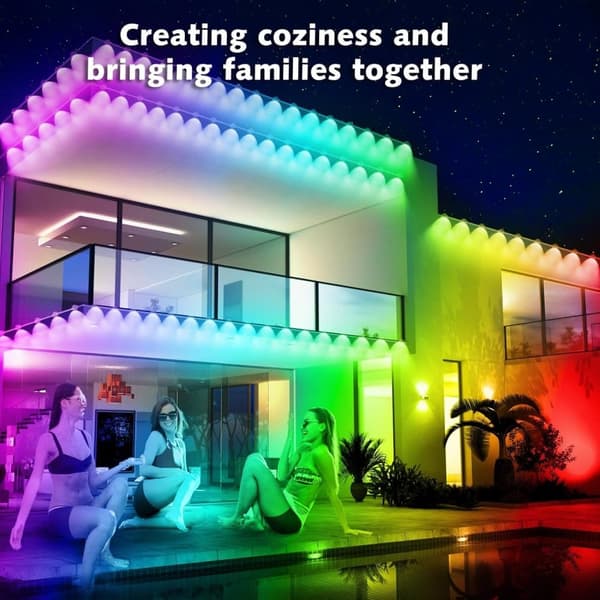obosoe 15/30/45/60/90/150m rgb udendørs lysstreng, vandtæt smart loftslampe med app / fjernbetjening til hus og jul