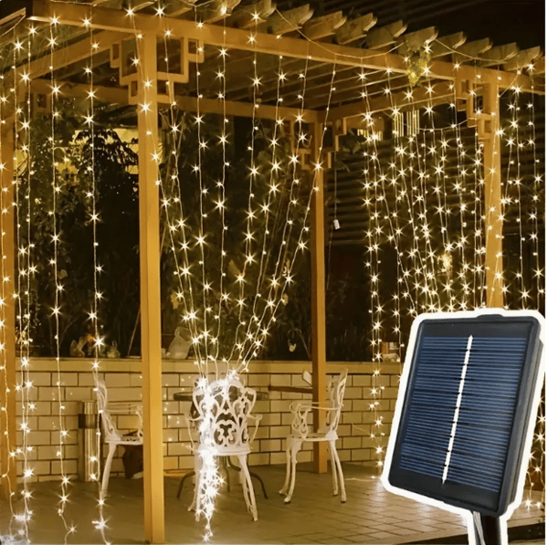 OBOSOE USB-drivna gardinljus LED – 8 lägen, solcellsladdning, vattentäta festljus Gul 200 LED（3*2m）