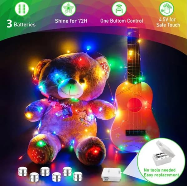 Lollanda 30 LED Ljusslinga 3 m, Dekorativa Ljus – batteridriven, Varmvit/Flerfärgad, Vattentät, 12/20-pack