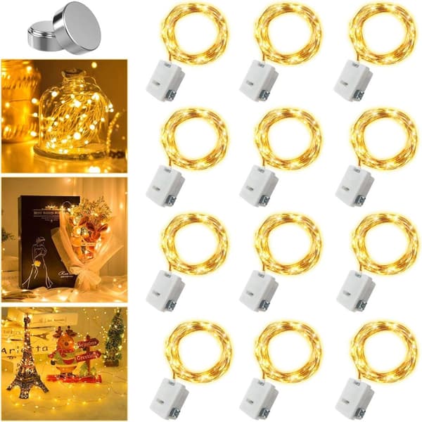 Lollanda 30 LED Ljusslinga 3 m, Dekorativa Ljus – batteridriven, Varmvit/Flerfärgad, Vattentät, 12/20-pack Gul 12 - st