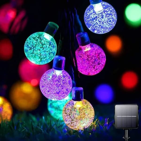 Lollanda Ljusslinga utomhus, Solcellsbelysning 11 m – 60 LED Kristallkulor, IP65 Vattentät, 8 Lägen, för Terrass och Fest Flerfärgad