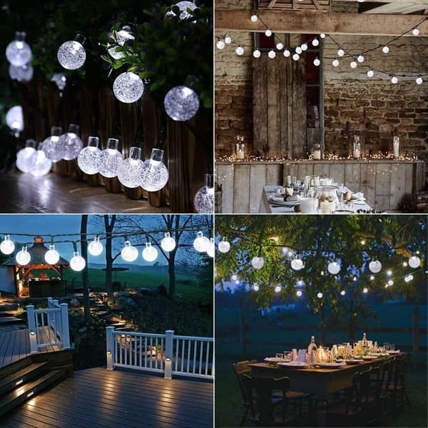 Lollanda Outdoor Valoketju, Aurinkovalaistus 11 m – 60 LED-kristallipalloa, IP65 vedenpitävä, 8 tilaa, terassille ja juhliin