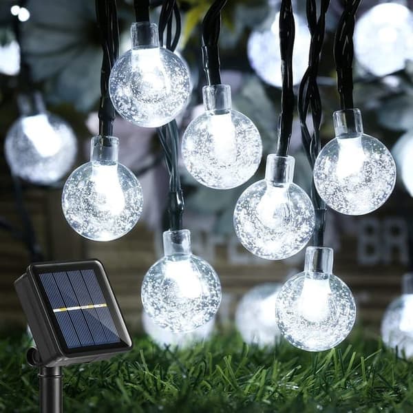 Lollanda Ljusslinga utomhus, Solcellsbelysning 11 m – 60 LED Kristallkulor, IP65 Vattentät, 8 Lägen, för Terrass och Fest