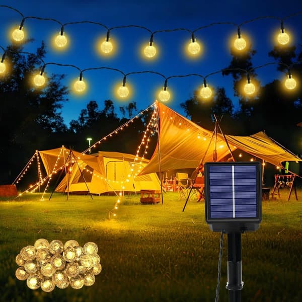 Lollanda Ljusslinga utomhus, Solcellsbelysning 11 m – 60 LED Kristallkulor, IP65 Vattentät, 8 Lägen, för Terrass och Fest