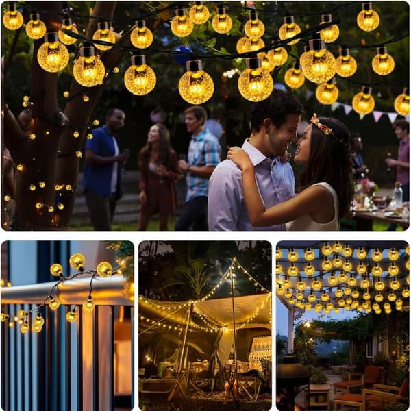 Lollanda Ljusslinga utomhus, ellsbelysning 22 m – 200 LED, Solcellsbelysning - IP65 Vattentät, 8 Lägen, för trädgård, camping och fester
