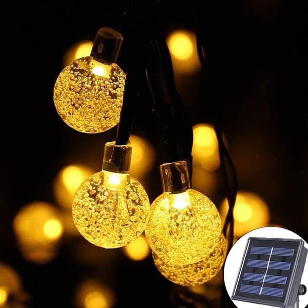 Lollanda Ljusslinga utomhus, ellsbelysning 22 m – 200 LED, Solcellsbelysning - IP65 Vattentät, 8 Lägen, för trädgård, camping och fester Gul