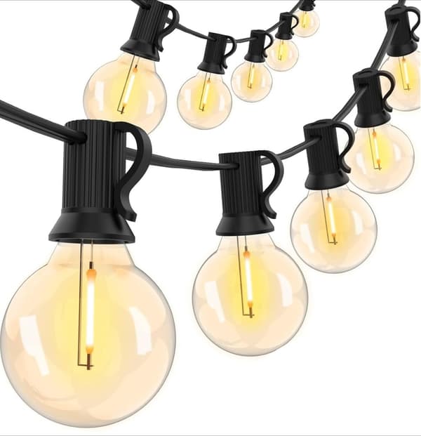 OBOSOE LED String Light Udendørs 30m – Vandtæt String Light med 104 G40 pærer til have og terrasse Sort Varmvitt ljus, 9 M – 30+2 lampor