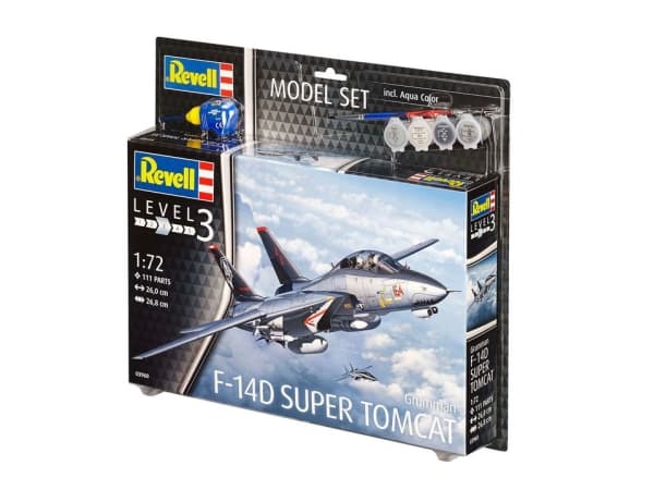 Revell Model Set F-14D Super Tomcat, Flymodell med fastvinge, Monteringssett, 1:72, Grumman F-14D Super Tomcat, Avansert, 111 stykker
