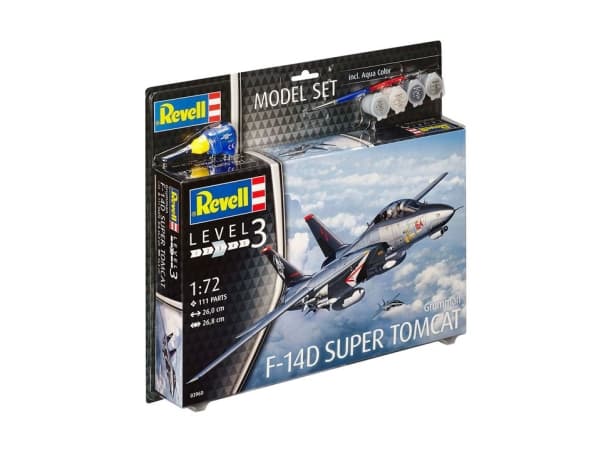 Revell Model Set F-14D Super Tomcat, Flymodell med fastvinge, Monteringssett, 1:72, Grumman F-14D Super Tomcat, Avansert, 111 stykker