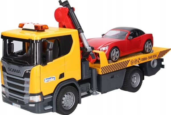 Bruder - Scania Super 560R bergingsbil med L+S-modul + BRUDER Roadster (03552)