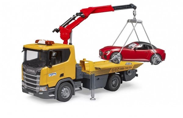 Bruder - Scania Super 560R bergingsbil med L+S-modul + BRUDER Roadster (03552)