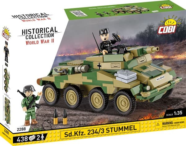 COBI 2288 Historiallinen kokoelma WWII Sd.Kfz. 234/3 Stummel - saksalainen raskas panssarivaunu 438 tiiliskiveä