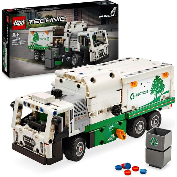 LEGO Technic Mack LR Elektrisk Skraldebil med Bevægbar Laster og Minifigurer