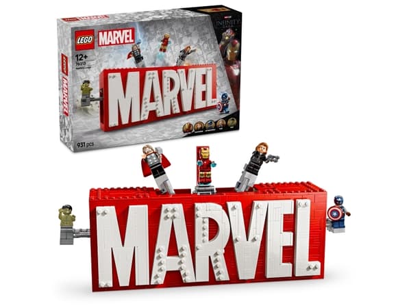 LEGO Super Heroes 76313 MARVEL logo og minifigurer
