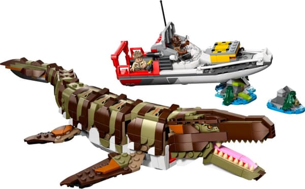 LEGO Jurassic World Båtuppdrag med klossbyggd mosasaurus 76974