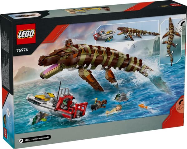 LEGO Jurassic World Båtuppdrag med klossbyggd mosasaurus 76974