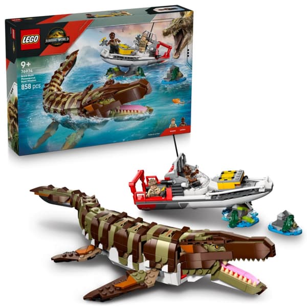 LEGO Jurassic World Båtuppdrag med klossbyggd mosasaurus 76974