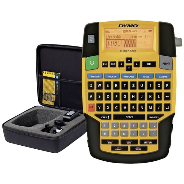 DYMO RHINO 4200 Kit Märkmaskin Lämplig för tejp: IND 6 mm, 9 mm, 12 mm, 19 mm Svart, Gul