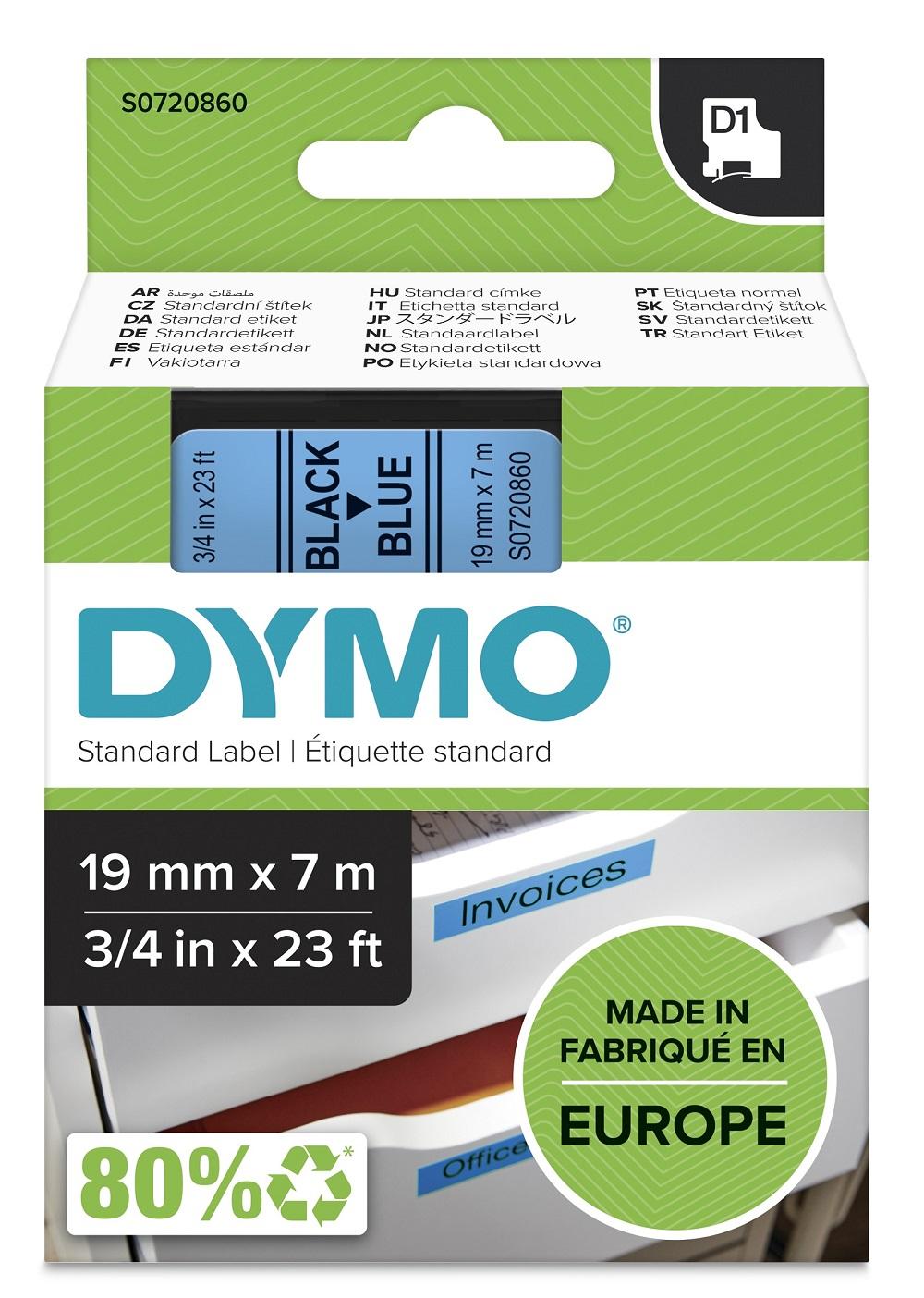 DYMO D1 märktejp standard 19mm, svart på blått, 7m rulle (45806)