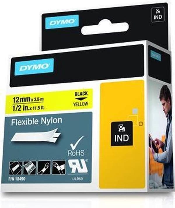 DYMO 12 mm RHINO fleksibel nylontape etiketprintertape D1
