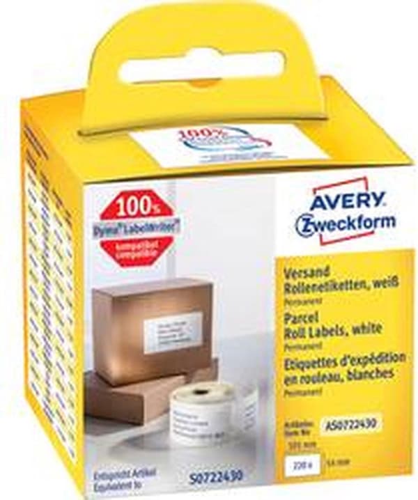 Avery-Zweckform Etikettrulle Kompatibel Ersätter DYMO, Seiko 99014, S0722430 101 x 54 mm Papper Vit 220 st Permanenta fraktetiketter AS0722430