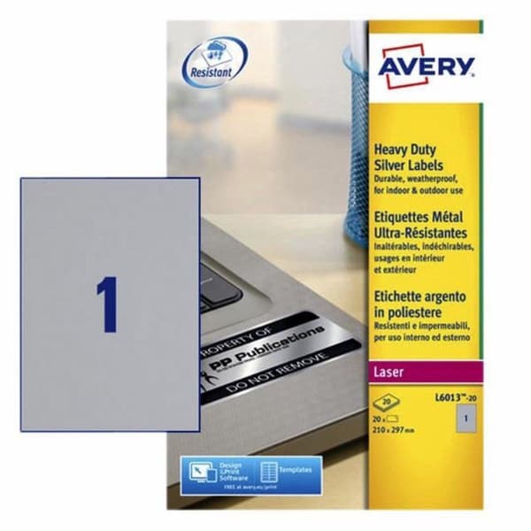 Avery Ultra Strong Etiketter, Silver, 210,0 x 297,0 mm, Permanent Adhesive