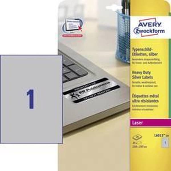 Avery Ultra Strong Etiketter, Silver, 210,0 x 297,0 mm, Permanent Adhesive