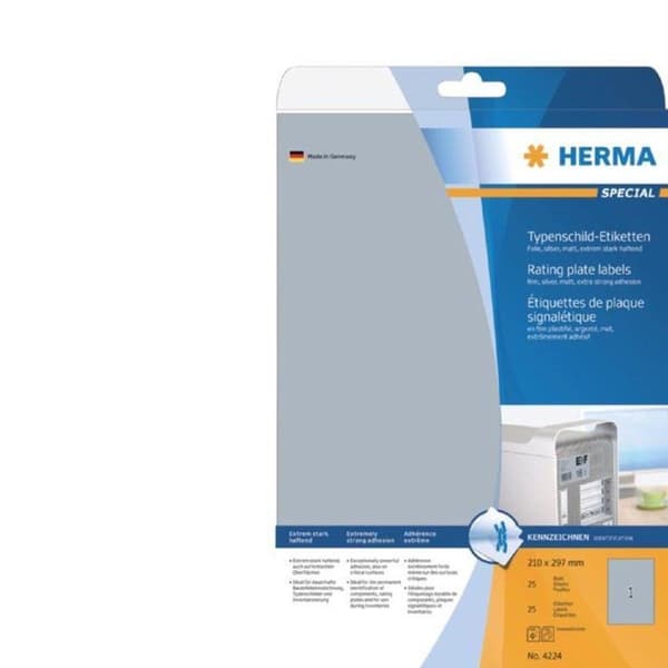 HERMA Navneskilt etiketter A4 105x148 mm sølv ekstremt stærk klæbende folie mat 100 stk.