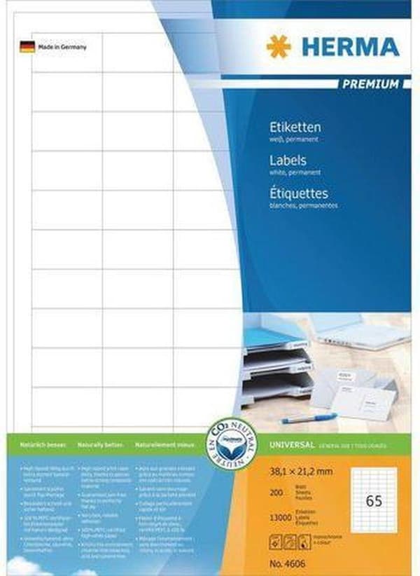 Herma Prem. Etiketter 38,1x21,2 200 Bl. DIN A4 13.000 stk 4606