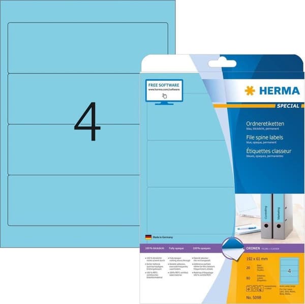 Herma kansiot bl. 192X61 20 arkkia DIN A4 80 kpl 5098