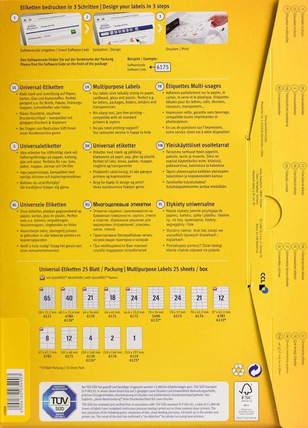 Avery Universal-etiketter, vit, 70,0 x 36,0 mm, permanent lim