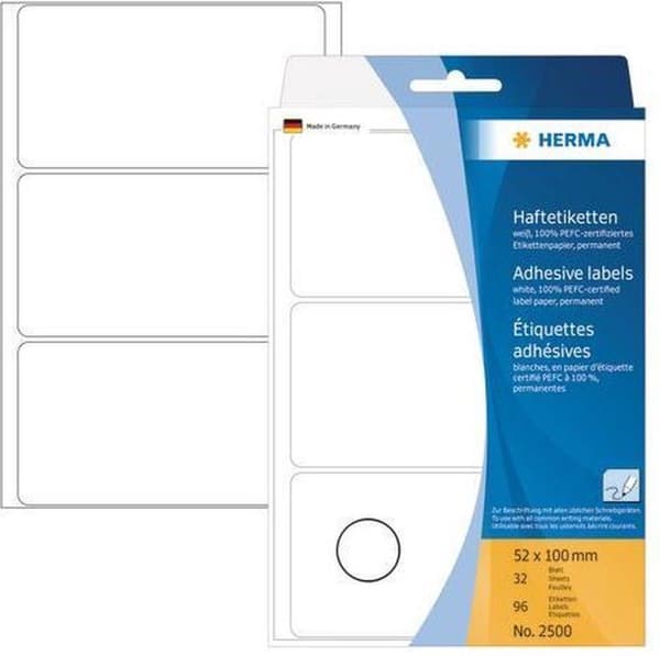 Herma multifun. etiket. hvid 52x100 32 ark 111x170 96 stk 2500