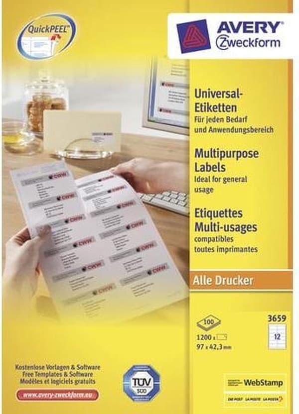 Avery 3659 hvid printeretiket