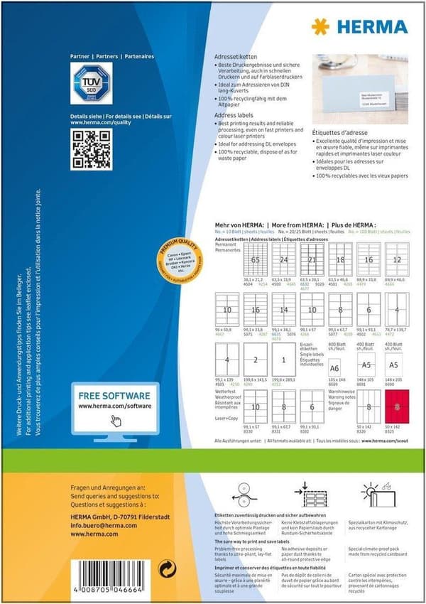 Herma Prem. adr.etik. 88,9x46,6 100 ark DIN A4 1200 stk 4666