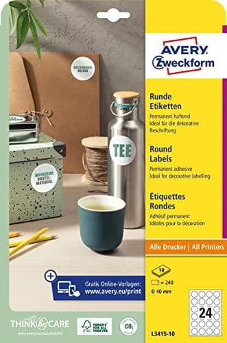 240 AVERY Zweckform tarrat L3415-10 valkoinen 40,0 x 40,0 mm (L3415-10)
