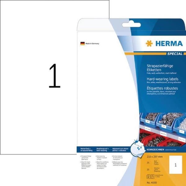 Herma folieetiketter 210x297 25 ark DIN A4 25 st 4698
