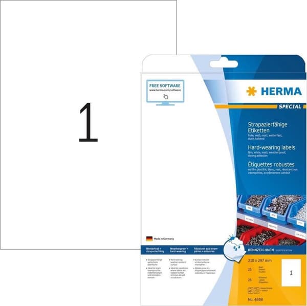 Herma folieetiketter 210x297 25 ark DIN A4 25 st 4698