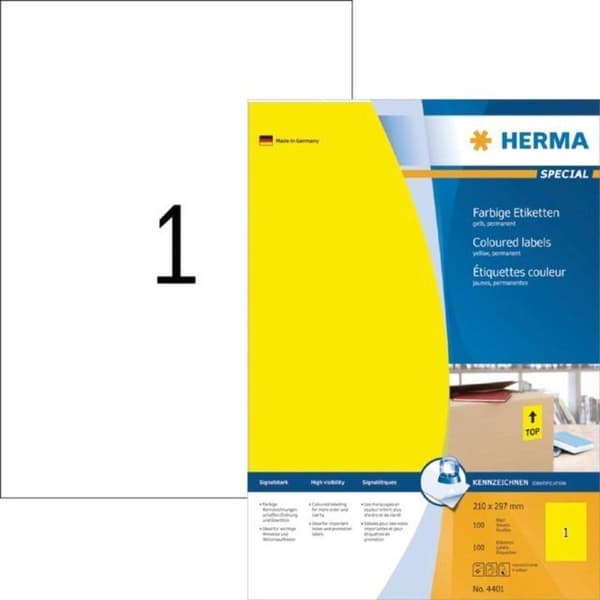 herma cl. märka. gul 210x297 100 ark DIN A4 100 st 4401