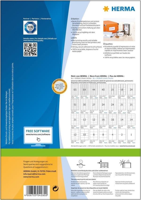 HERMA Etiketter hvid 97x67,7 Premium A4 800 stk.