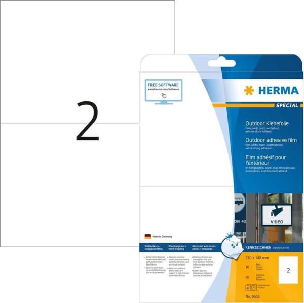 Herma Etik. A4 utomhusetiketter 210x148mm vit 20 st