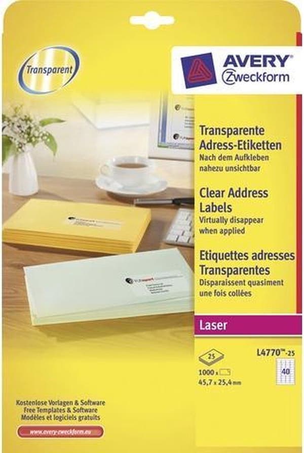 Avery Laser Label Zweckform 45,7 X 25,4 Mm Papir Transparent