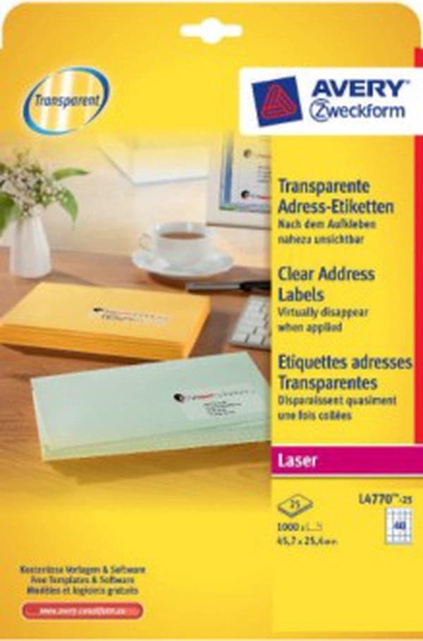 Avery Laser Label Zweckform 45,7 X 25,4 Mm Papir Transparent