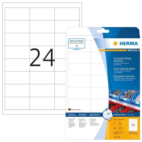 Herma folieetiketter 66X33,8 25 ark DIN A4 600 stk 4691